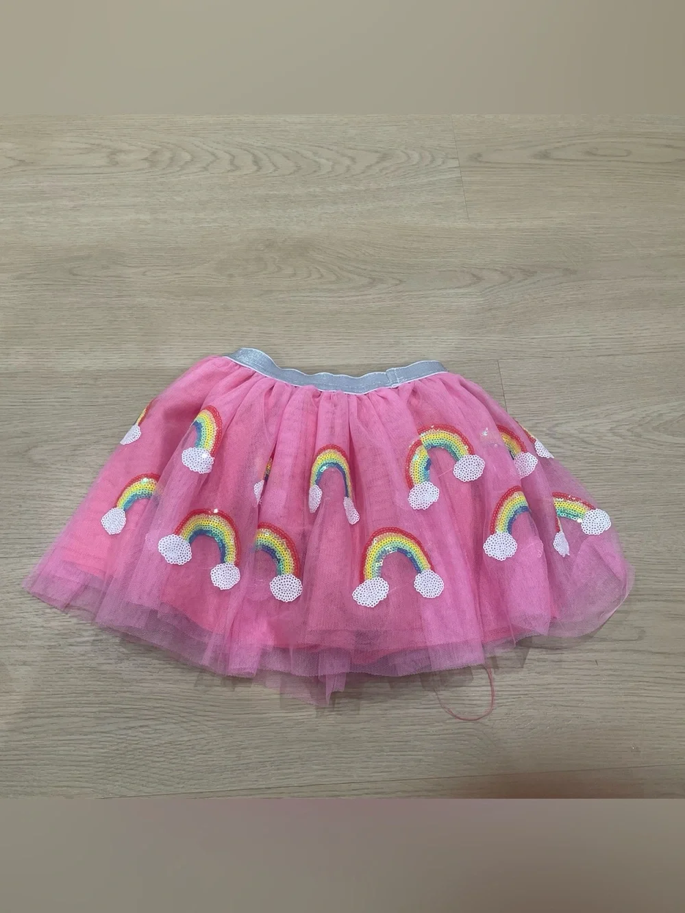 Girls Pink Rainbow Tulle Skirt with Elastic Waistband